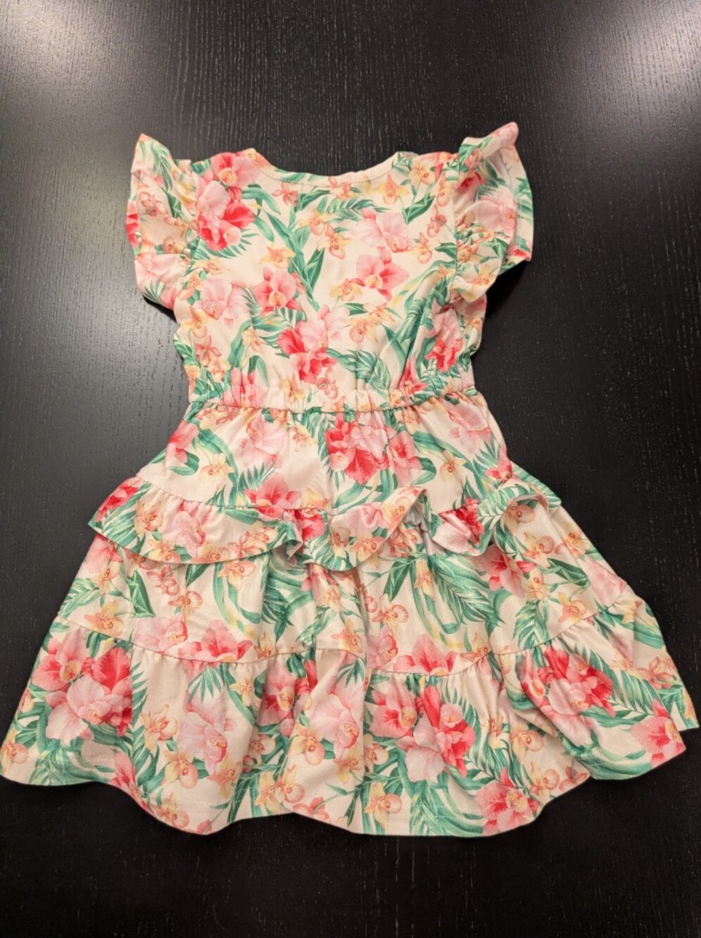 Lands' End Floral Tiered Ruffle Dress in Cream, Pink & Green - Picture 5 of 5